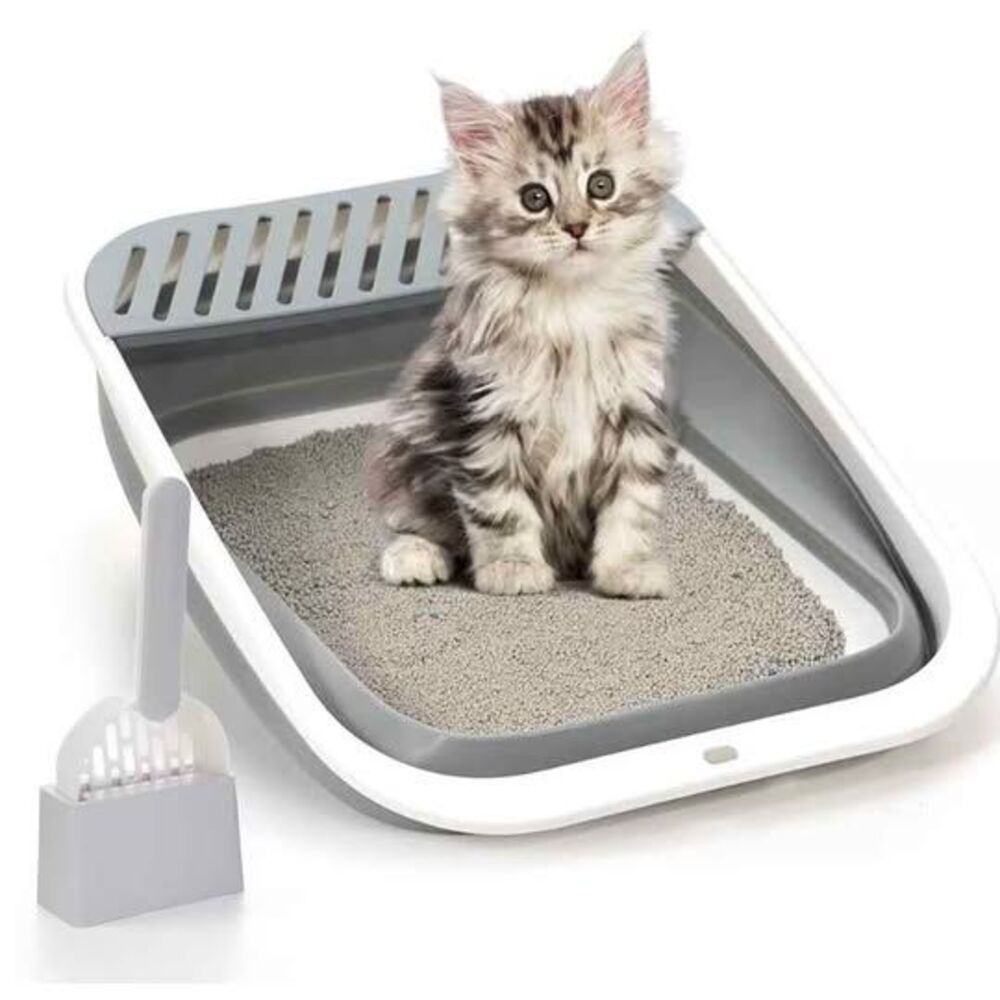 Foldable open top Cat Litter Box with scoop, Height-Adjustable